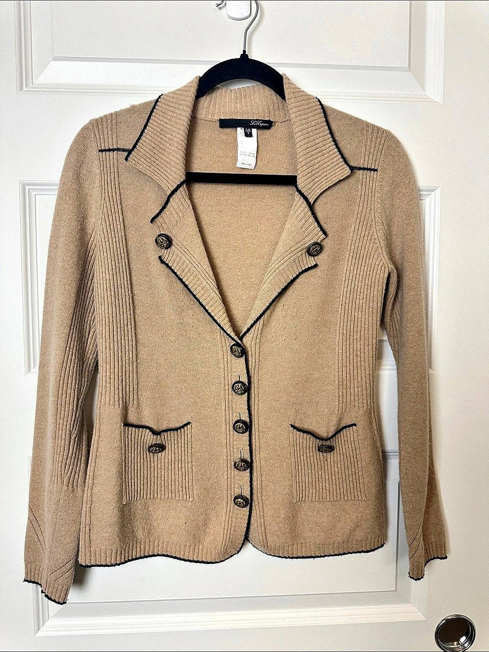 Les Copains Brown Wool Cashmere Cardigan Minimalist Academia Size 40